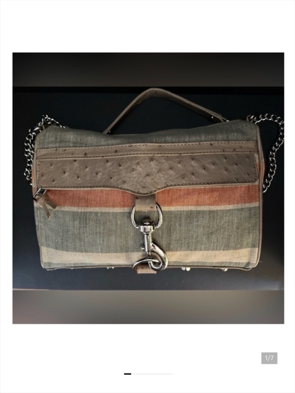 Rebecca Minkoff Striped Canvas Crossbody Bag in Gray, Brown, and Rust